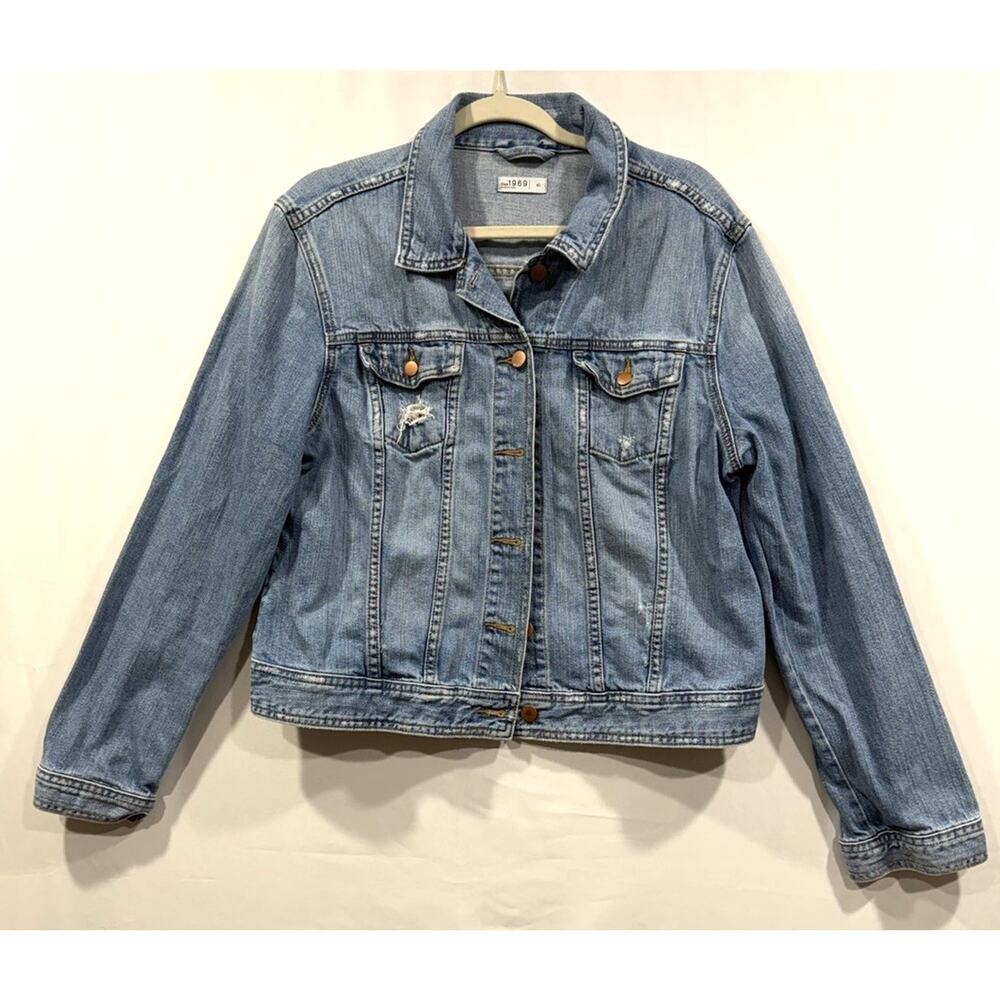 Gap VTG Women’s Y2K Denim Jacket Size XLarge Light Acid Wash Distressed Grunge